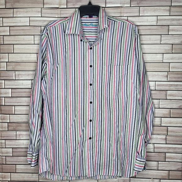 ALAN FLUSSER Men’s Long Sleeve Casual Shirt Size Large Multi- Color Stripped Top - Picture 1 of 13